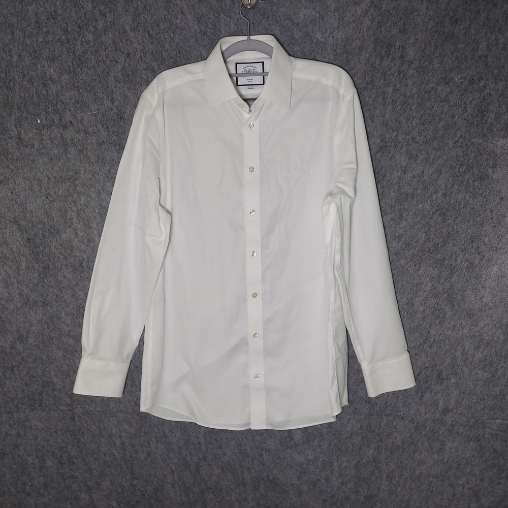 Charles Tyrwhitt Mens Cotton Shirt 15.5/33 White Professional Non-Iron Slim Fit